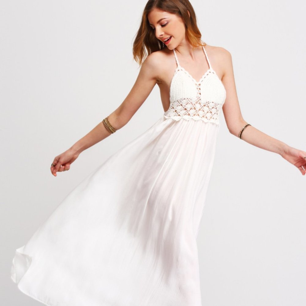 New white crochet maxi dress xxs xs small